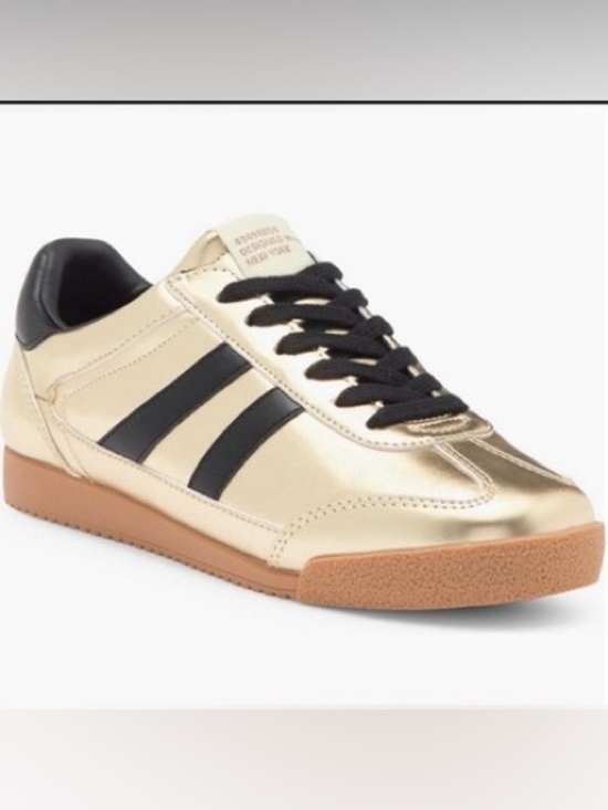 Steve Madden Shoes - Steve Madden Nirvanna Metallic Gold Sneakers with Black Stripes 8.5
